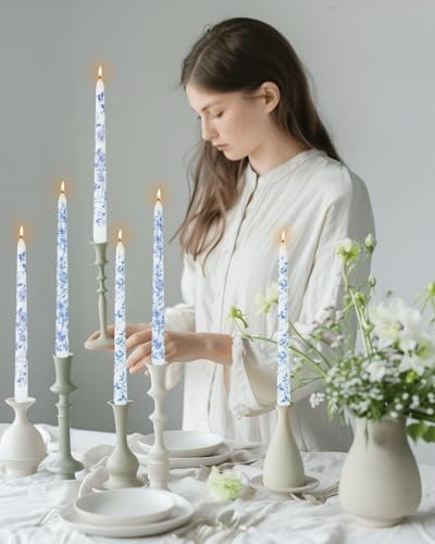 Floral Taper Candle Dripless 10 Inch Set of 4