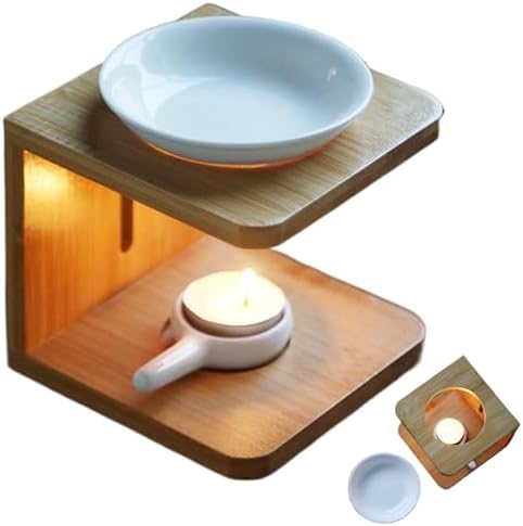 Essential Oil Burner with Bamboo Base and Ceramic Bowl
