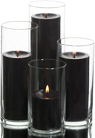 Set of 4 Glass Eastland Cylinder Vases and 4 Black Pillar Candles 3