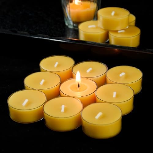 16 Pack Natural Beeswax Tea Light Candles with Extended Burn Time