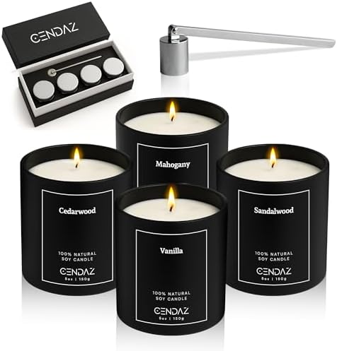 Cendaz Scented Mens Candle Set 4-Pack with Snuffer