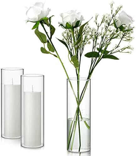 24 Pack White Pillar Candles with Glass Holders for Wedding Centerpieces