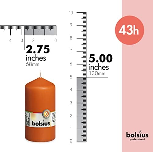 BOLSIUS 8 Unscented Orange Pillar Candles 43 Hours Burn Time