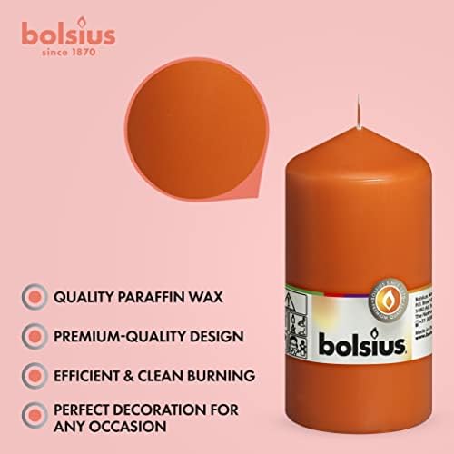 BOLSIUS 8 Unscented Orange Pillar Candles 43 Hours Burn Time