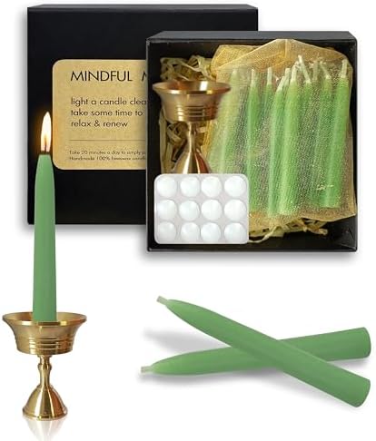 20 Min Sage Green Meditation Candles - 30 Pack with Holder and Wax Dots