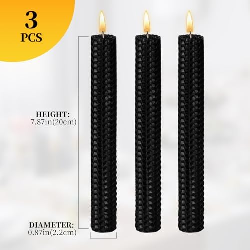 KONNI Black Beeswax Taper Candles Pack of 3
