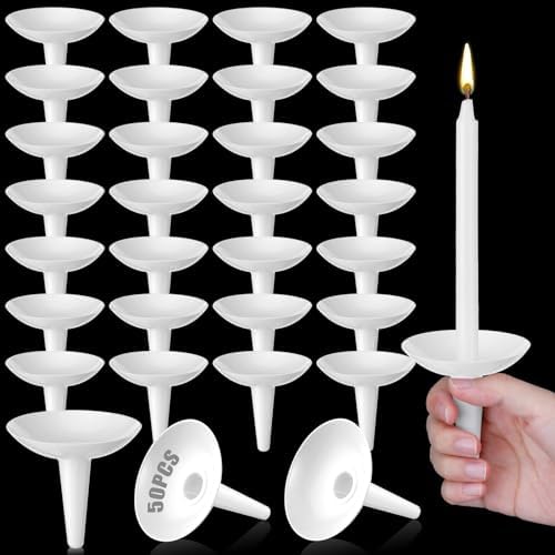 50 Pcs Reusable Plastic Candle Holders for Church and Events