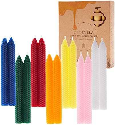 14 Pack Hand-Rolled Beeswax Taper Candles 8 Inch
