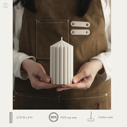 LAWA Ribbed Peak Pillar Candle - White
