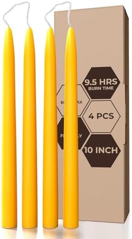 CANDWAX 10 Inch Beeswax Candle Set of 4 - Dripless
