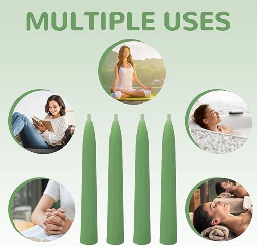 20 Min Sage Green Meditation Candles - 30 Pack with Holder and Wax Dots