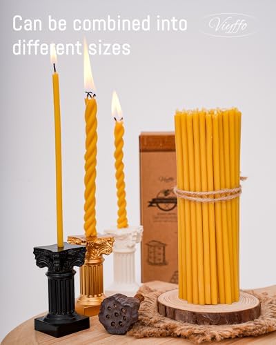 Viyffo 63 Inch Beeswax Taper Candles Set of 50