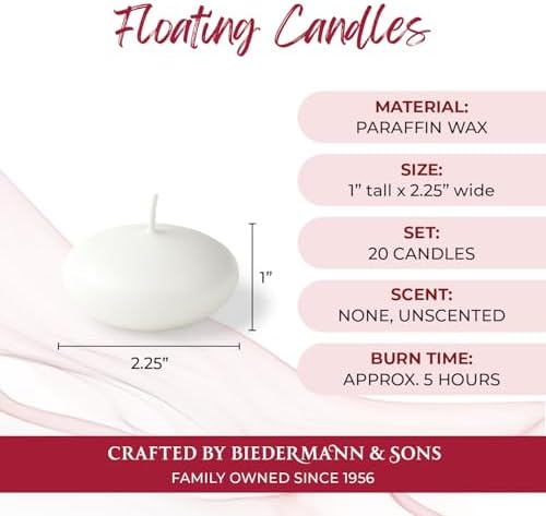 Biedermann Floating 225-Inch Dripless Candle 20 Count White