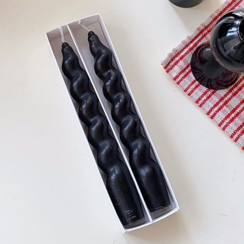 Berkebun 20cm Spiral Taper Dinner Candles 2pcs Black