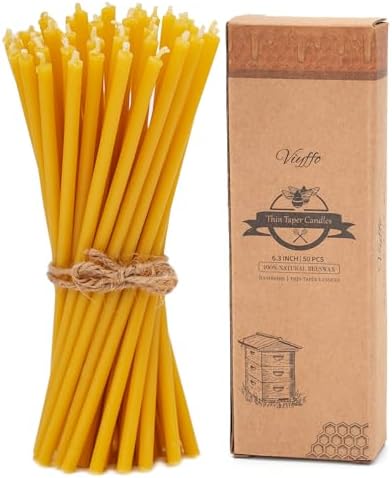 Viyffo 63 Inch Beeswax Taper Candles Set of 50