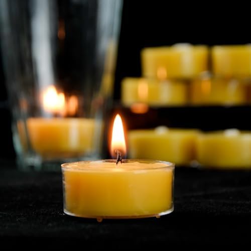 16 Pack Natural Beeswax Tea Light Candles with Extended Burn Time