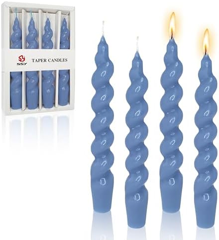 75 Inch Spiral Taper Candles Set of 4 Dark Blue