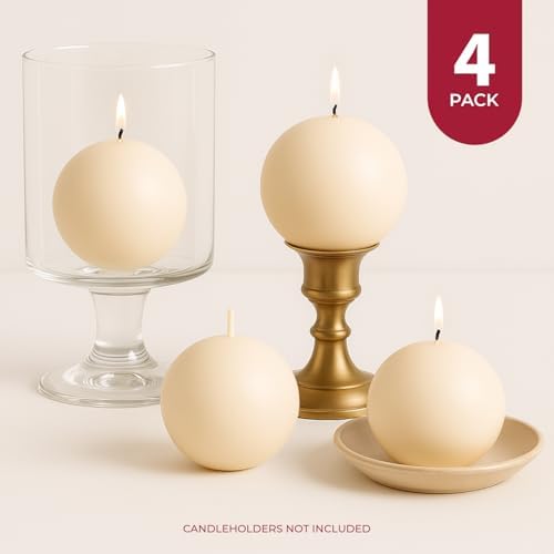 Biedermann Sons 8-Hour Long Burning Unscented Round Ball Candles Set of 4