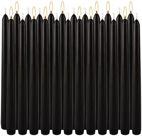 24 Pack Tall Taper Candles 10 Inch Black Dripless Unscented