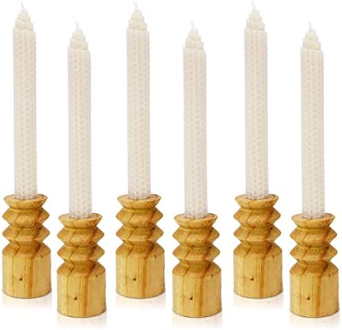 DEYBBY 8 Inch White Beeswax Taper Candles 6 Pack