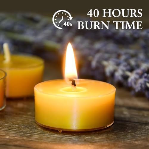 60 Pack Beeswax Tealight Candles 4-Hour Clean Burn Smokeless Eco-Friendly