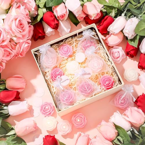 Treela 24 Pack Pink Rose Shaped Tealights for Wedding Favors