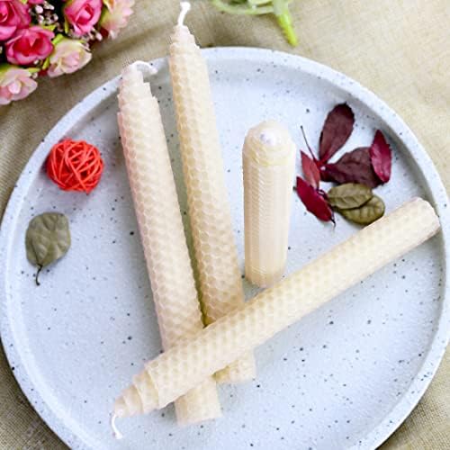 DEYBBY 8 Inch White Beeswax Taper Candles 6 Pack