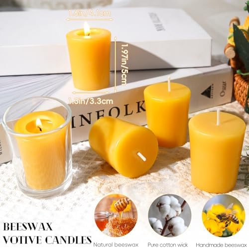 12 Pack Beeswax Votive Candles Pure Smokeless Burn