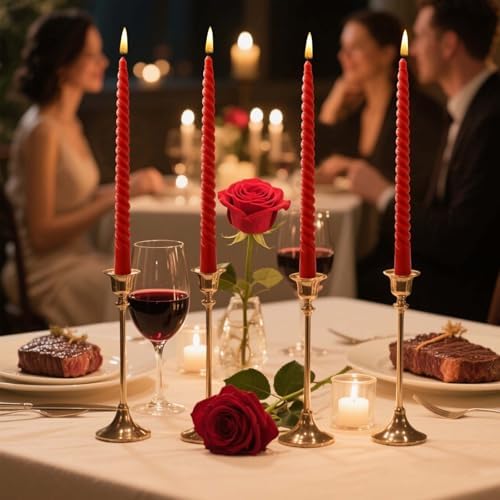 Red Taper Spiral Candles 8 Inch Set of 4