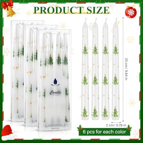 12 Pcs Dripless Taper Candles with Christmas Tree Patterns