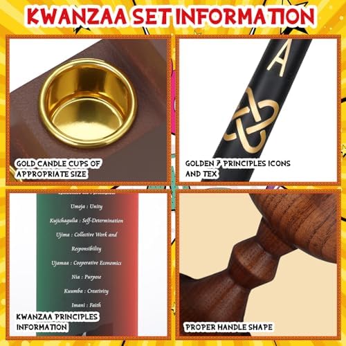 7 Pcs Kwanzaa Kinara Taper Candles Set with Holder and Unity Cup