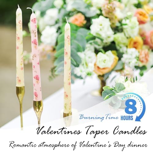 2 Pack Ivory Taper Candles with Flowers Print 10 Inch