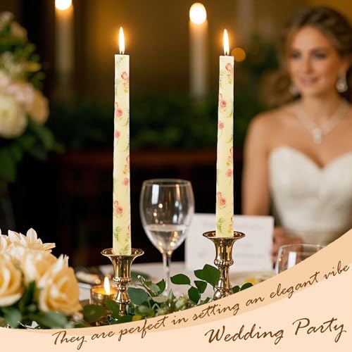 2 Pack Ivory Taper Candles with Flowers Print 10 Inch