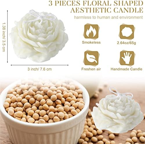 Roowest 3 Pcs Flower Shaped Soy Wax Candles