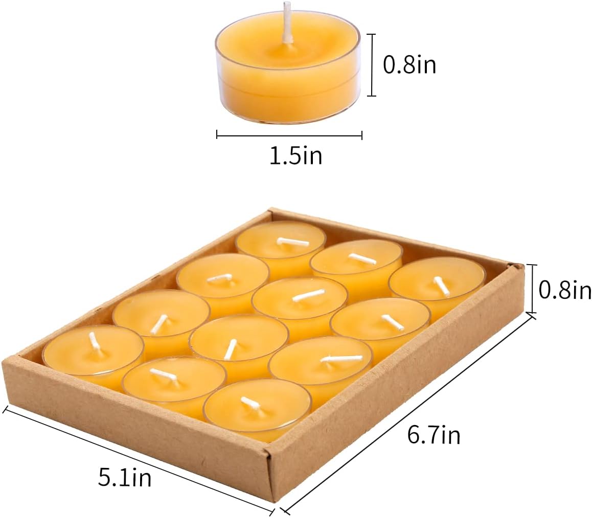 12pcs Natural Beeswax Tealight Candles Handmade Decorative Unscented