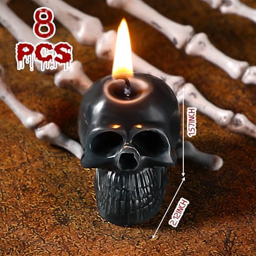 Nuanchu 8 Pcs Halloween Skull Candles Set