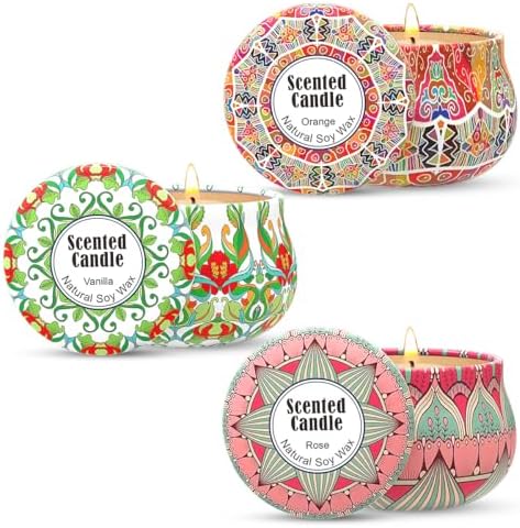 3 Pack Rose Vanilla Orange Scented Candle Set for Women Holiday Gift