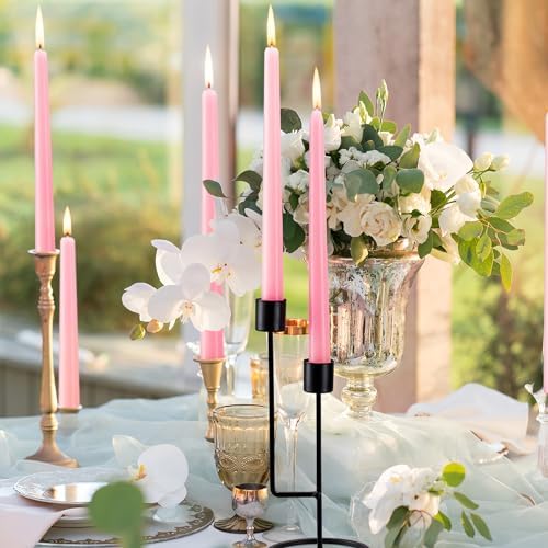 12 Pack Pink Taper Candles - 10 Inch Dripless Smokeless Unscented