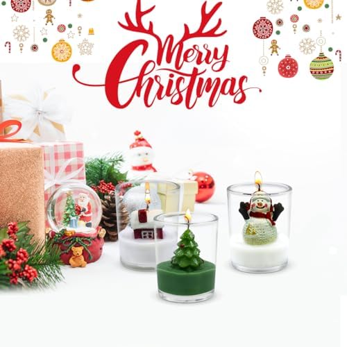 12-Pack Christmas Glass Votive Candles with Holiday Designs
