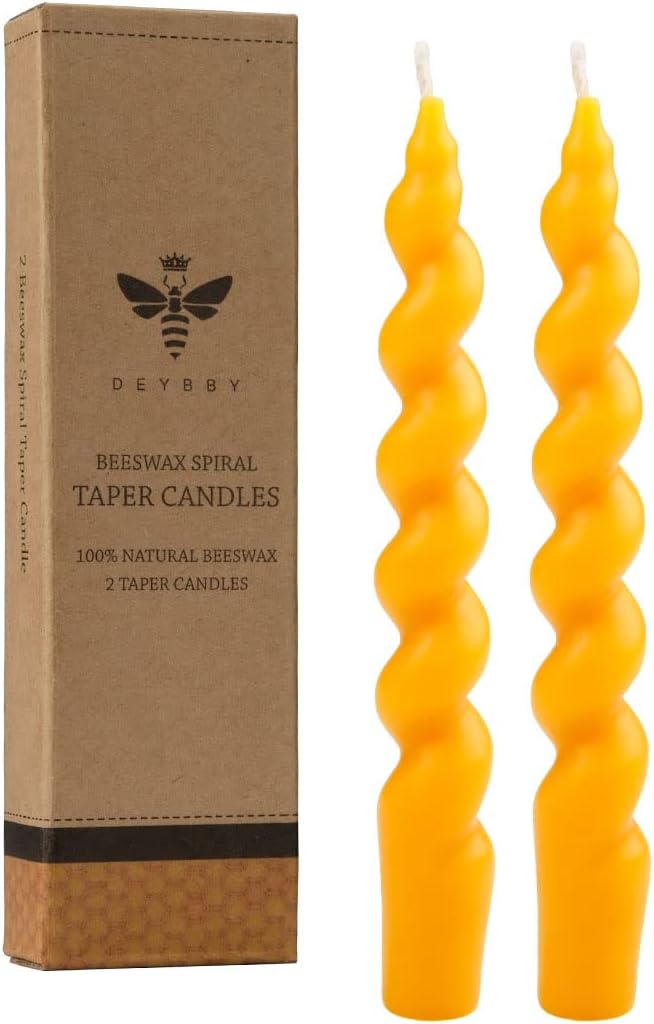 DEYBBY Spiral Beeswax Candle 7 Inch 2 Pack Taper Candles
