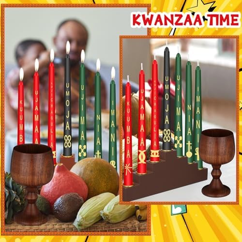 7 Pcs Kwanzaa Kinara Taper Candles Set with Holder and Unity Cup