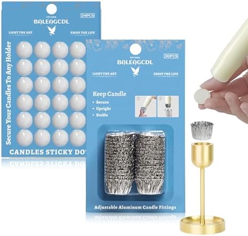 ZECHKAVAA Taper Candle Fittings Set 30 Silver Bobeches 24 White Sticky Dots