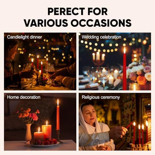 TONGKAE Taper Red Candles Set of 4 Smokeless Dripless