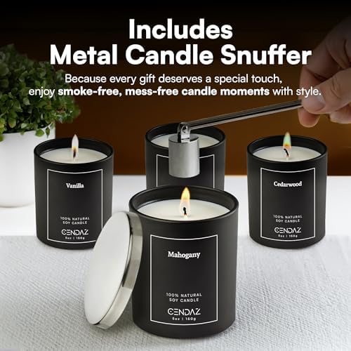 Cendaz Scented Mens Candle Set 4-Pack with Snuffer