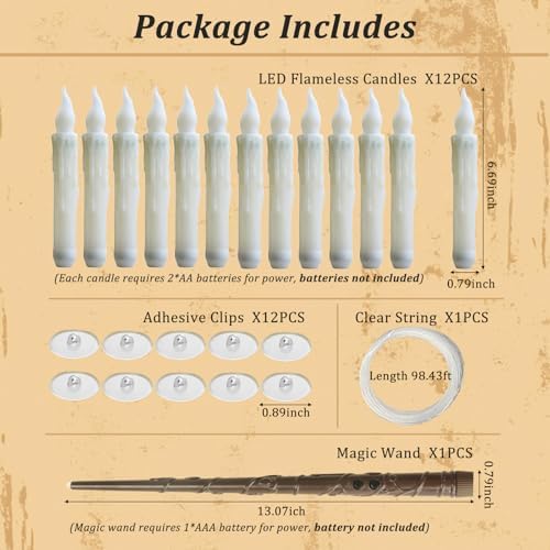 GUAOOYY Floating Candles with Wand 12PCS Flameless Halloween Decor