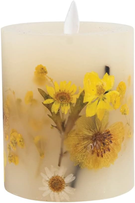Creative Co Op Pillar LED Candle with Daisy Inlay and Timer