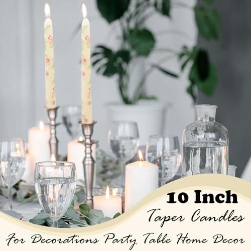 2 Pack Ivory Taper Candles with Flowers Print 10 Inch