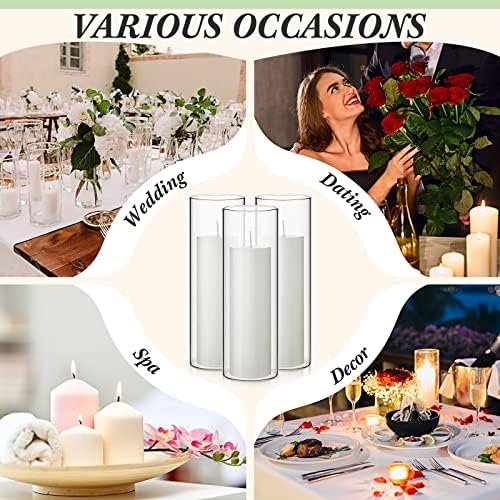24 Pack White Pillar Candles with Glass Holders for Wedding Centerpieces