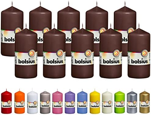 BOLSIUS 10 Unscented Maroon Pillar Candles - 33 Hours Burn Time