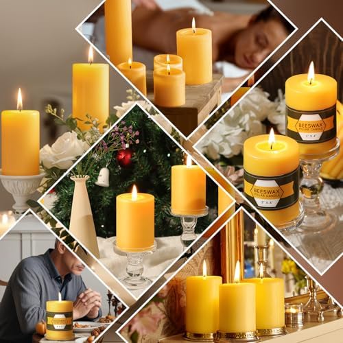 2 Packs Pure Beeswax Pillar Candles 120-140 Hours Long Burning
